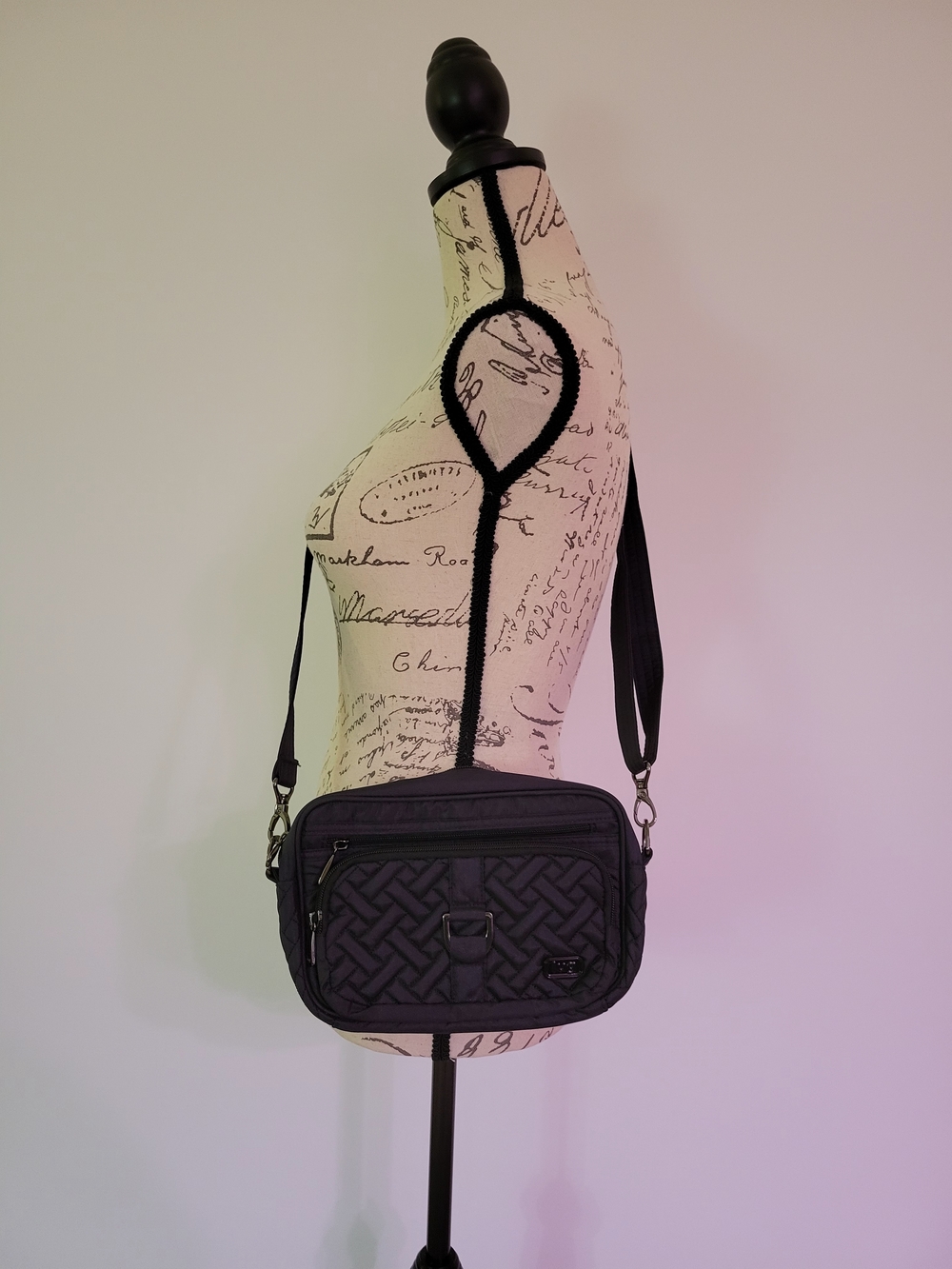 lug Carousel Black Quilted Crossbody/belt Bag with Woven Front